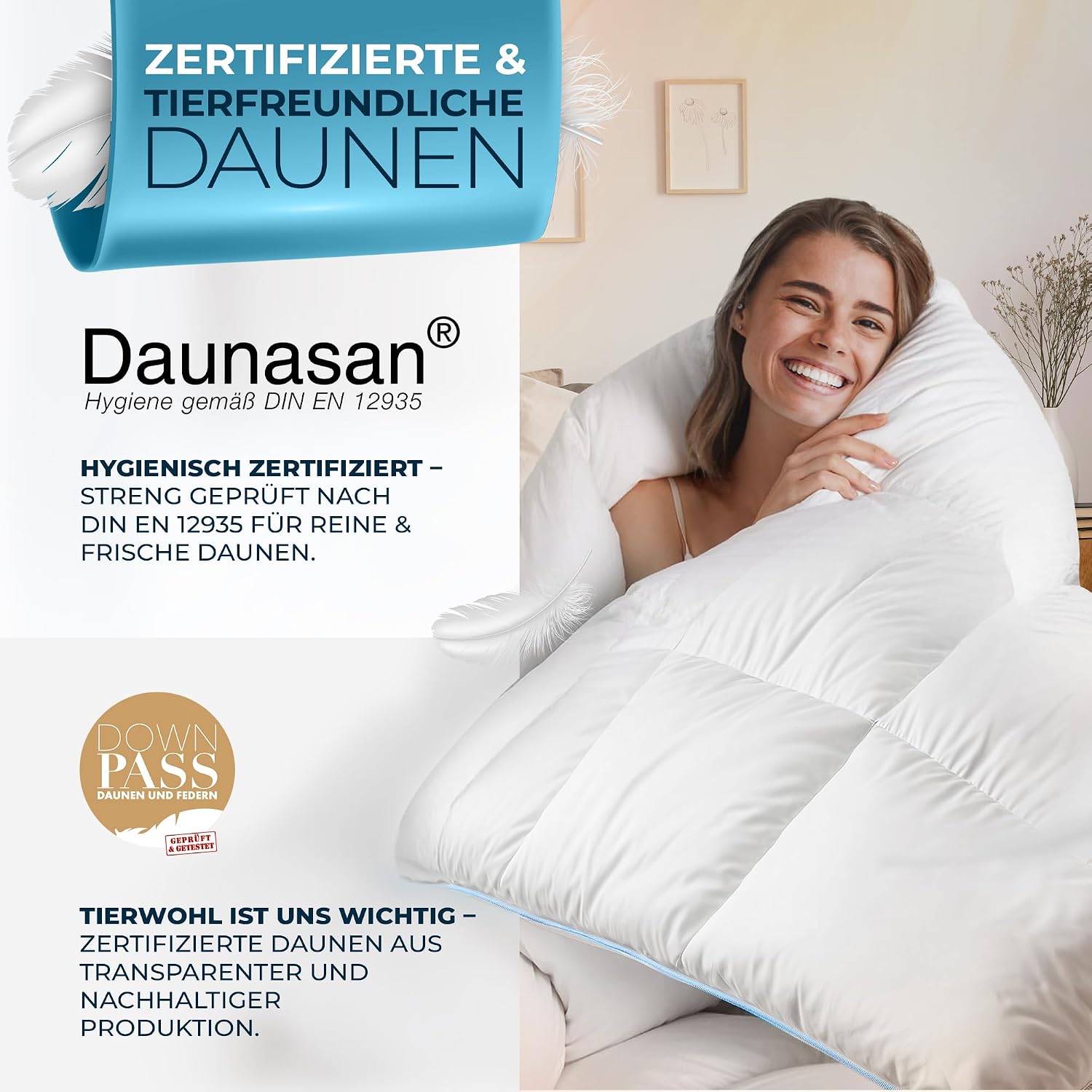 Thumbnail 6 de Glückstoff® Winterdecke aus Federn und Daunen 155x220 cm – extra warme, waschbare Daunendecke für Allergiker