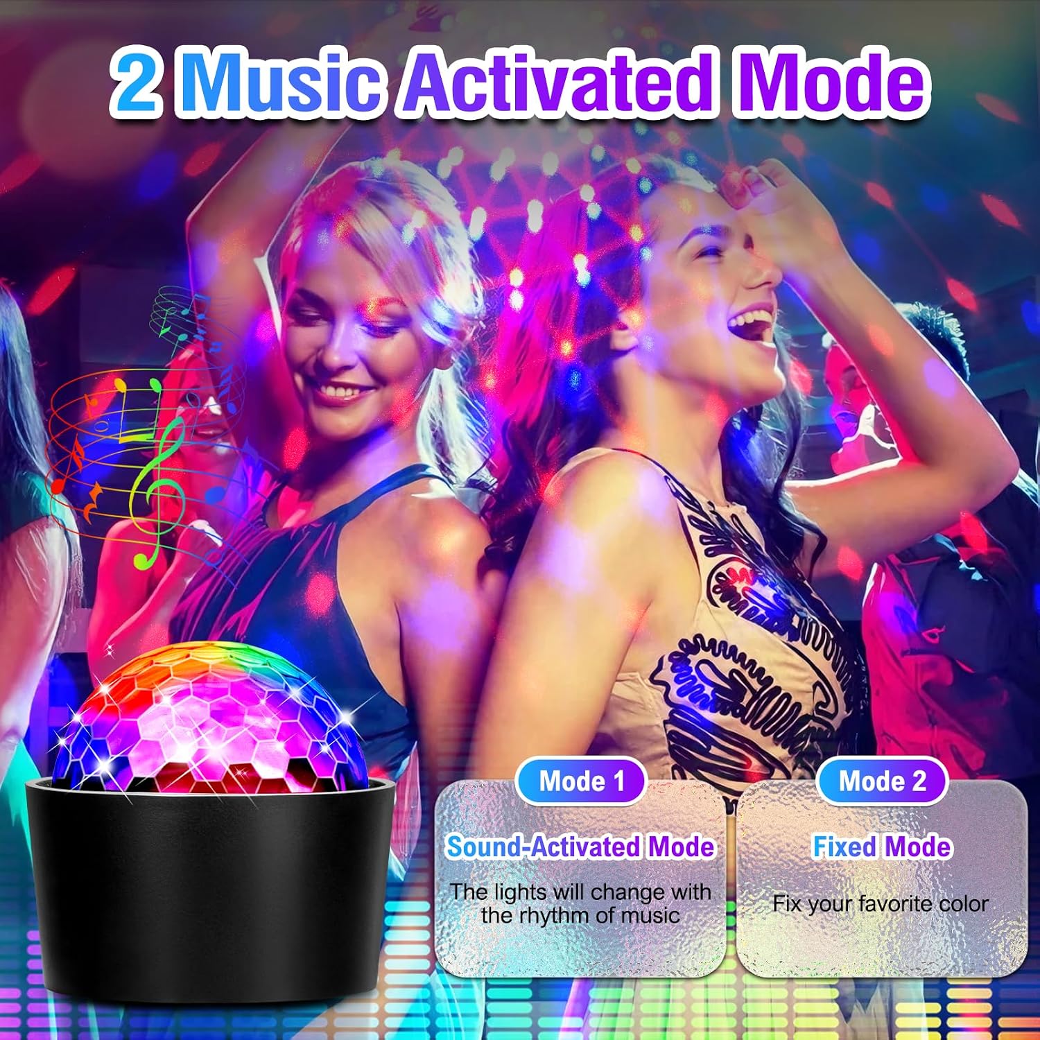 Thumbnail 1 de ENONEO D33 mini LED-discobal 5,5 cm met muziekgestuurde lichteffecten