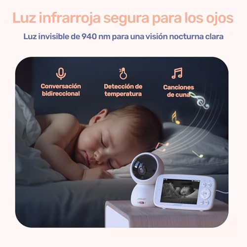 Thumbnail 6 de jeeber Cámara Vigilancia Bebe con App Móvil, 4” IPS, 360° Visión, Detección de llanto y VOX