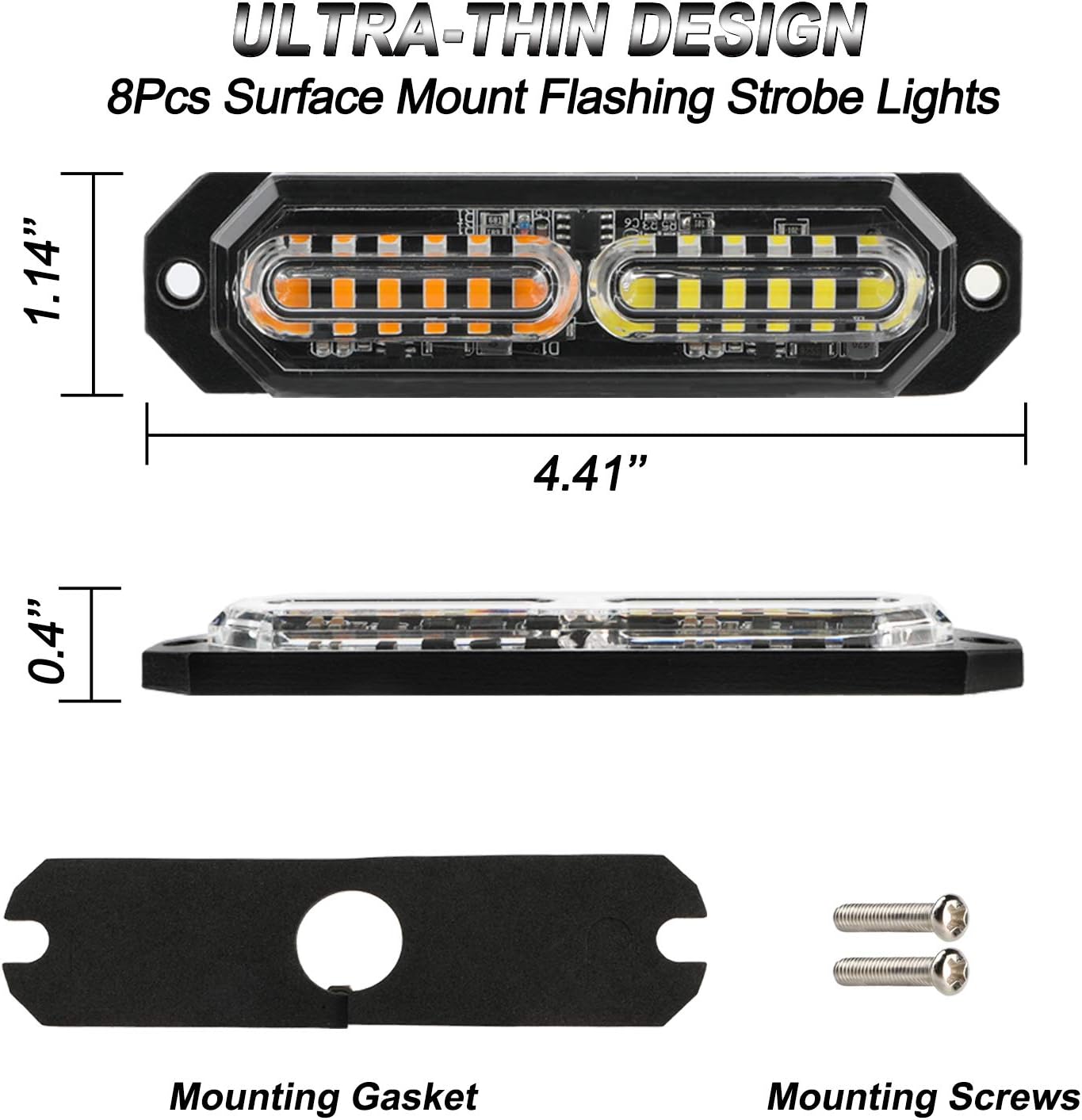 Thumbnail 4 de ASPL 8pcs Sync Feature Ultra Slim 12-LED Surface Mount Strobe Lights (Amber/White)