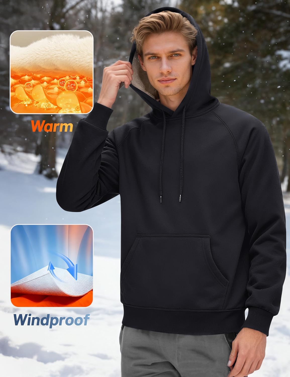 Thumbnail 3 de MAGCOMSEN Men's Sherpa Hoodie, Heavyweight Fleece-Lined with Kangaroo Pocket
