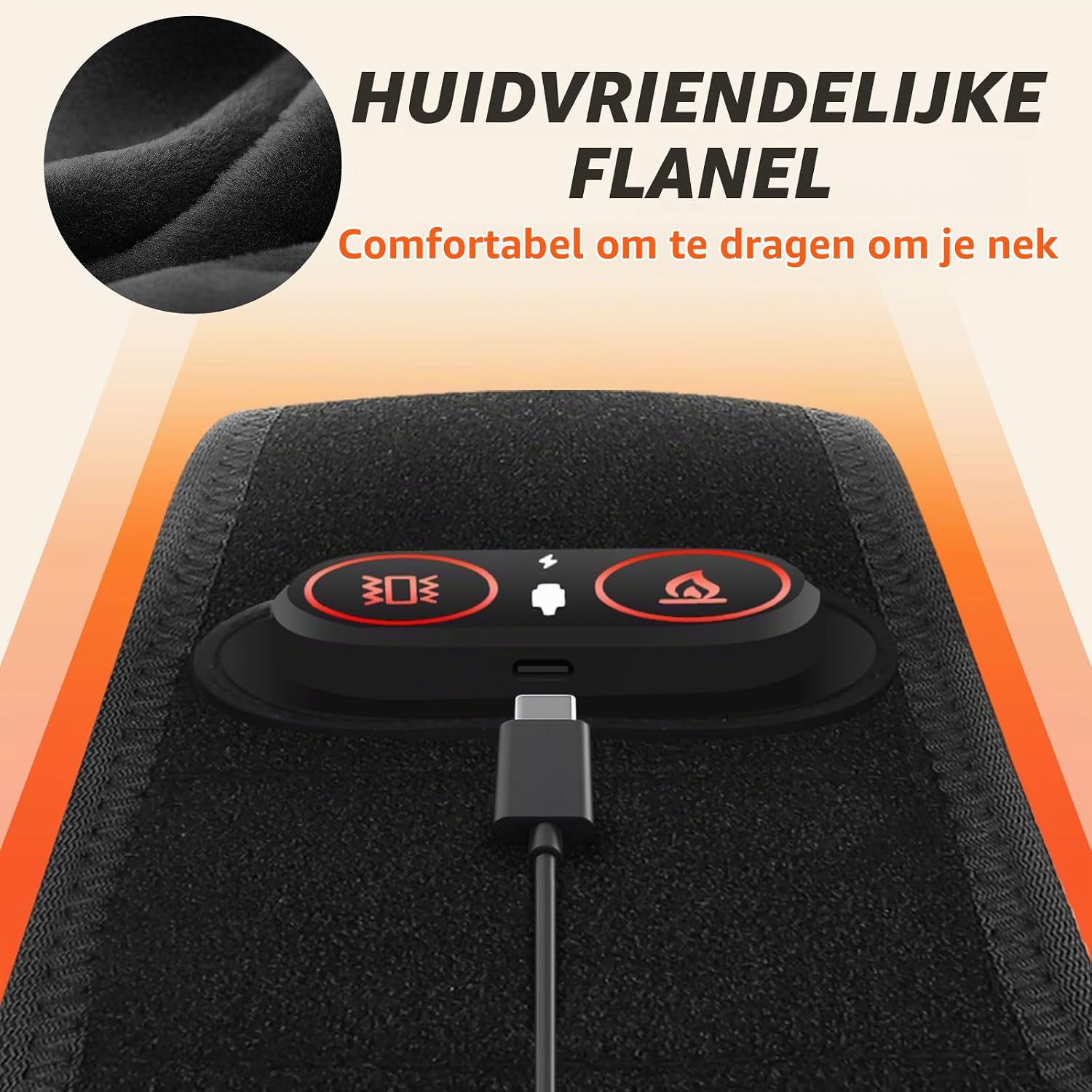Detalle de DYMROGE nekwarmtekussen, 85 cm met 660nm rood licht en trilmassage