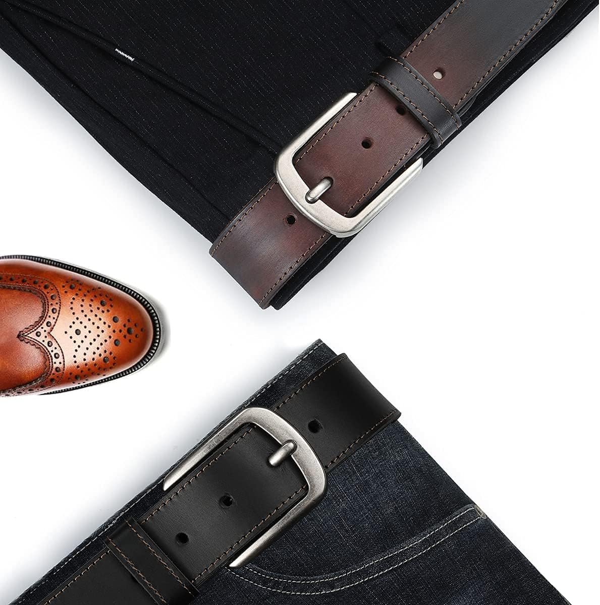 Detalle de BELTER Gürtel für Herren aus echtem Rindsleder – 3,8 cm Breite mit Geschenkbox