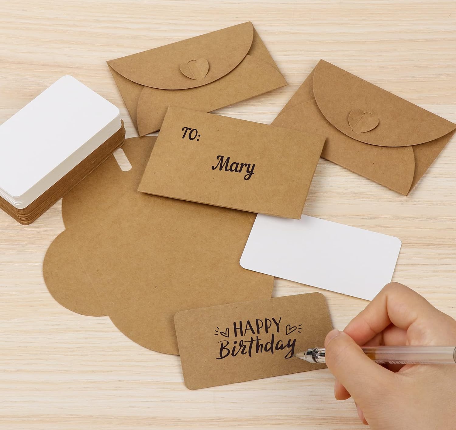 Thumbnail 3 de Mocraft HY2230 mini-enveloppen van kraftpapier met hartsluiting en kaarten