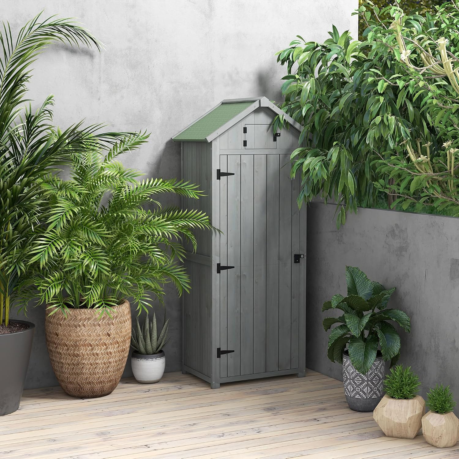 Detalle de Outsunny 845-209V01 tuinkast van hout met 3 planken en bitumendak