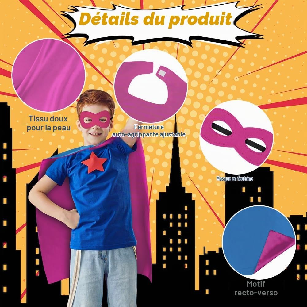 Detalle de AUYAO 5040656 omkeerbare superheldencape voor kinderen met masker