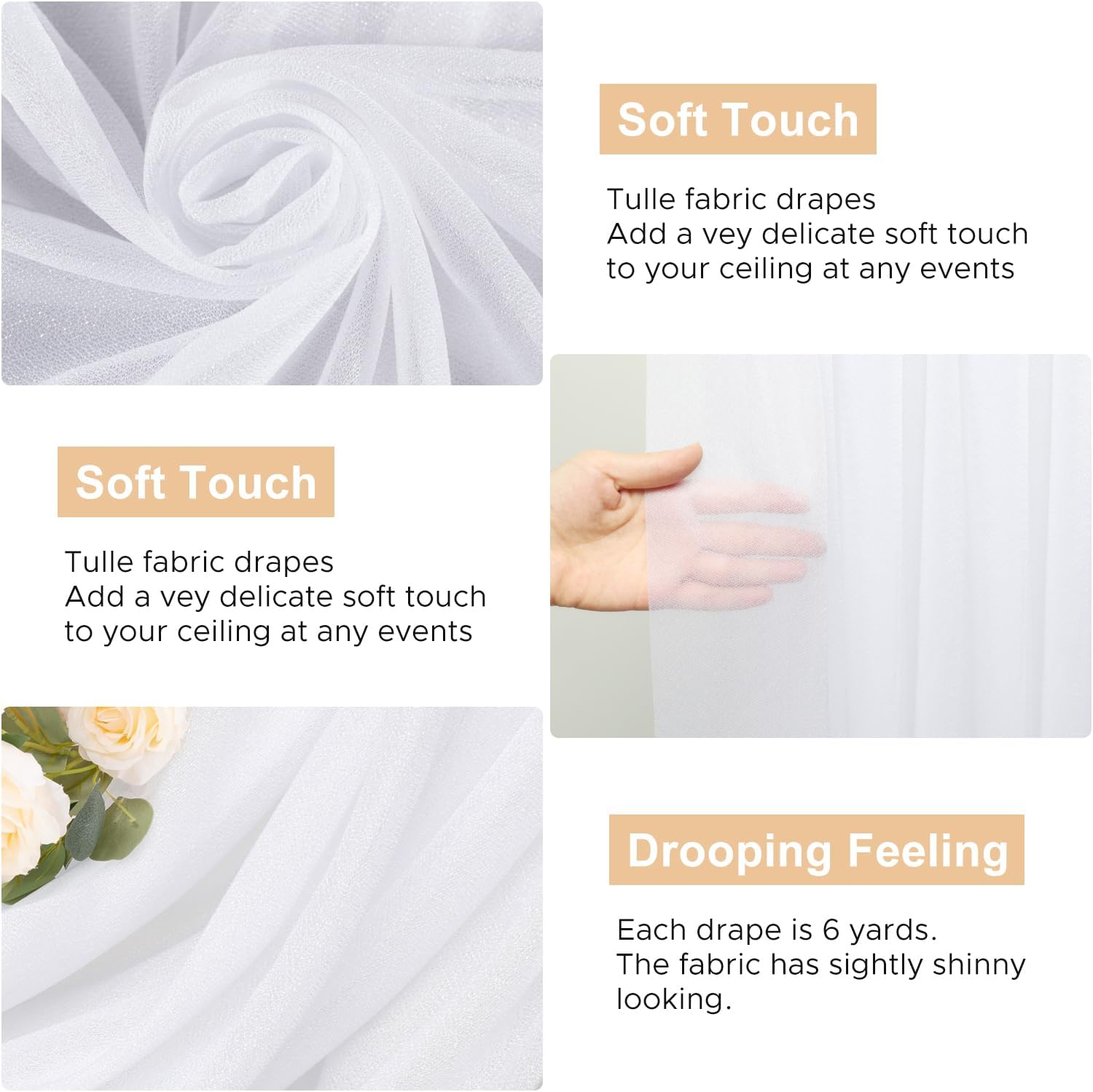 Detalle de Wokceer White Wedding Arch Draping Fabric Backdrop (Sheer Polyester Drapes), 28.7 in x 20 ft panels