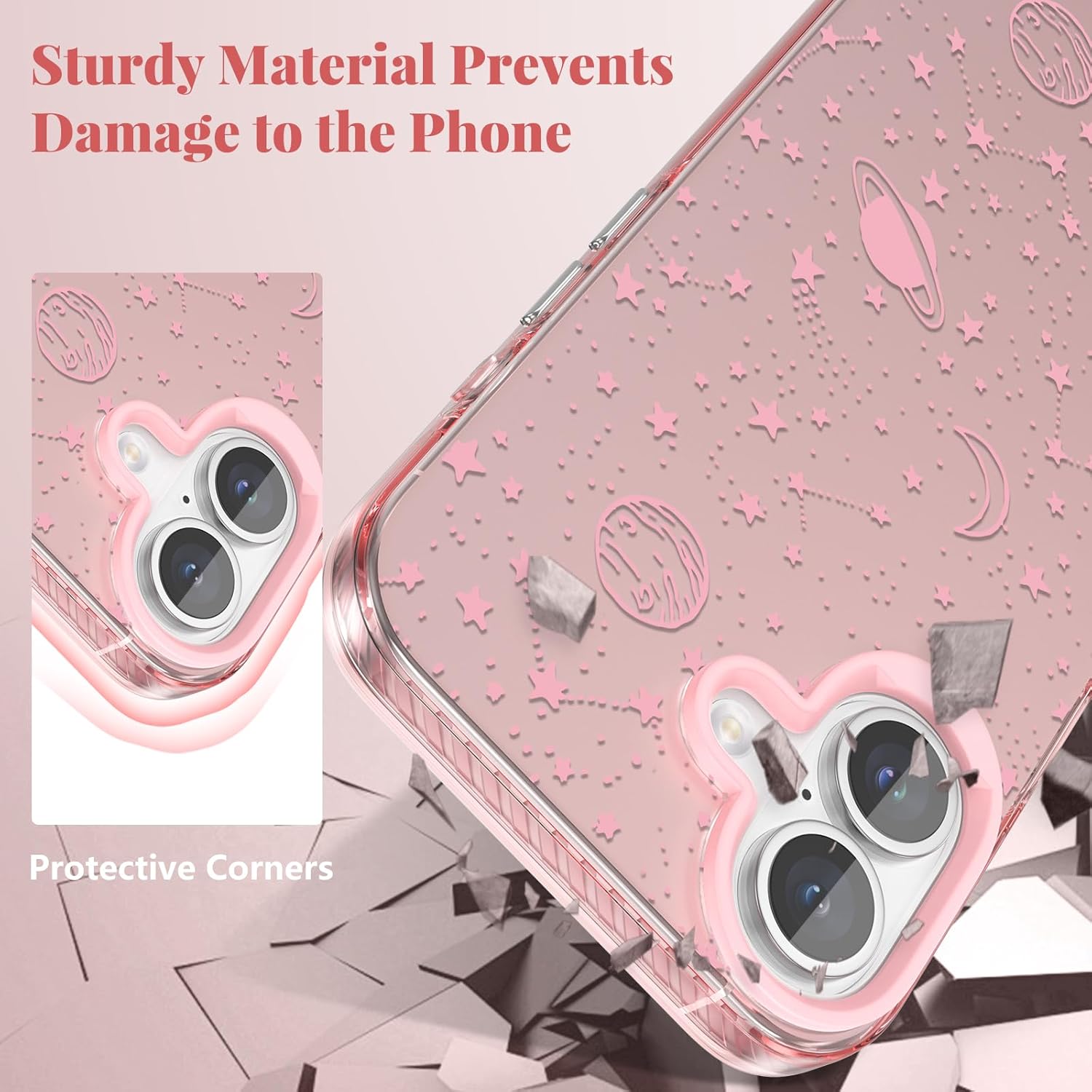 Thumbnail 6 de ZTOFERA iPhone 16 Plus (6,7 Zoll) Schutzhülle rosa – Planet-Sternenhimmel Design mit hartem PC-Rücken und TPU-Rahmen