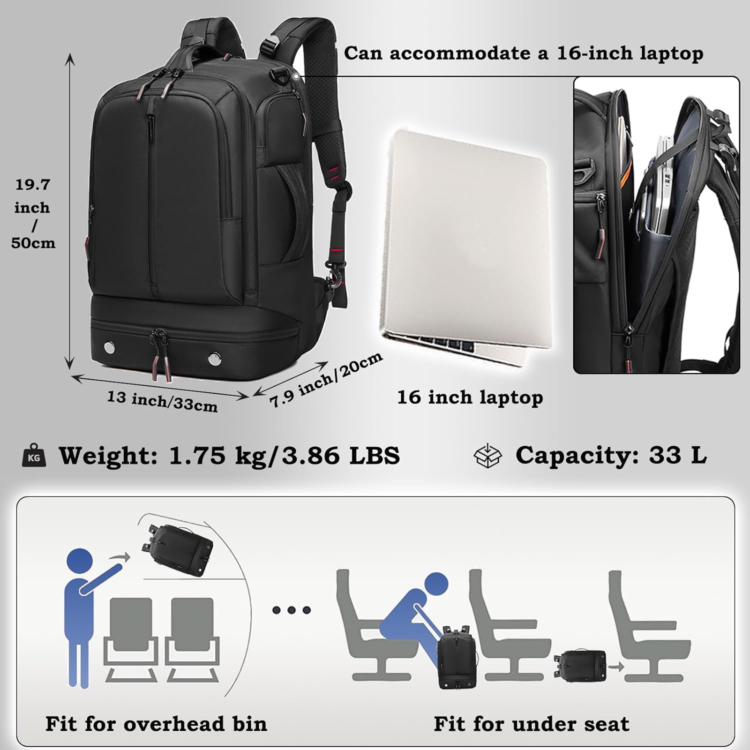 Detalle 2 de Sea choice sac à dos de voyage ordinateur 15,6" et iPad 12,9" (environ 33 L)