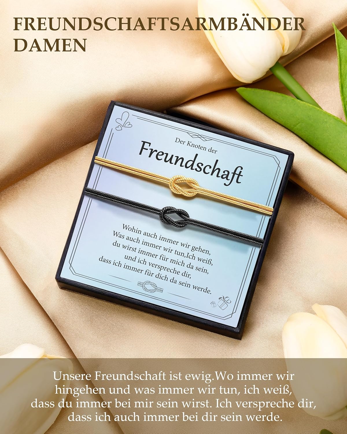 Thumbnail 1 de 2er-Set Freundschaftsarmbänder aus 925 Silber & 14K Knoten-Design – verstellbar als Geschenk für Paare und Freunde