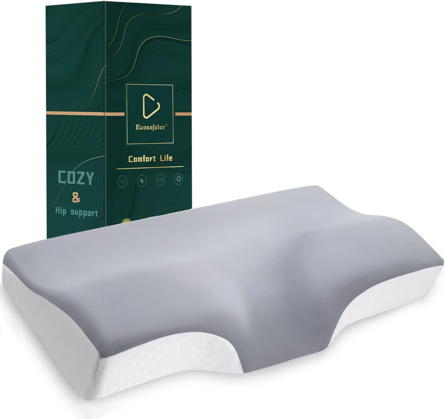 Ecosafeter Oreiller Ergonomique à Mémoire de Forme – Soutien cervical et épaules avec housses en fibre de bambou