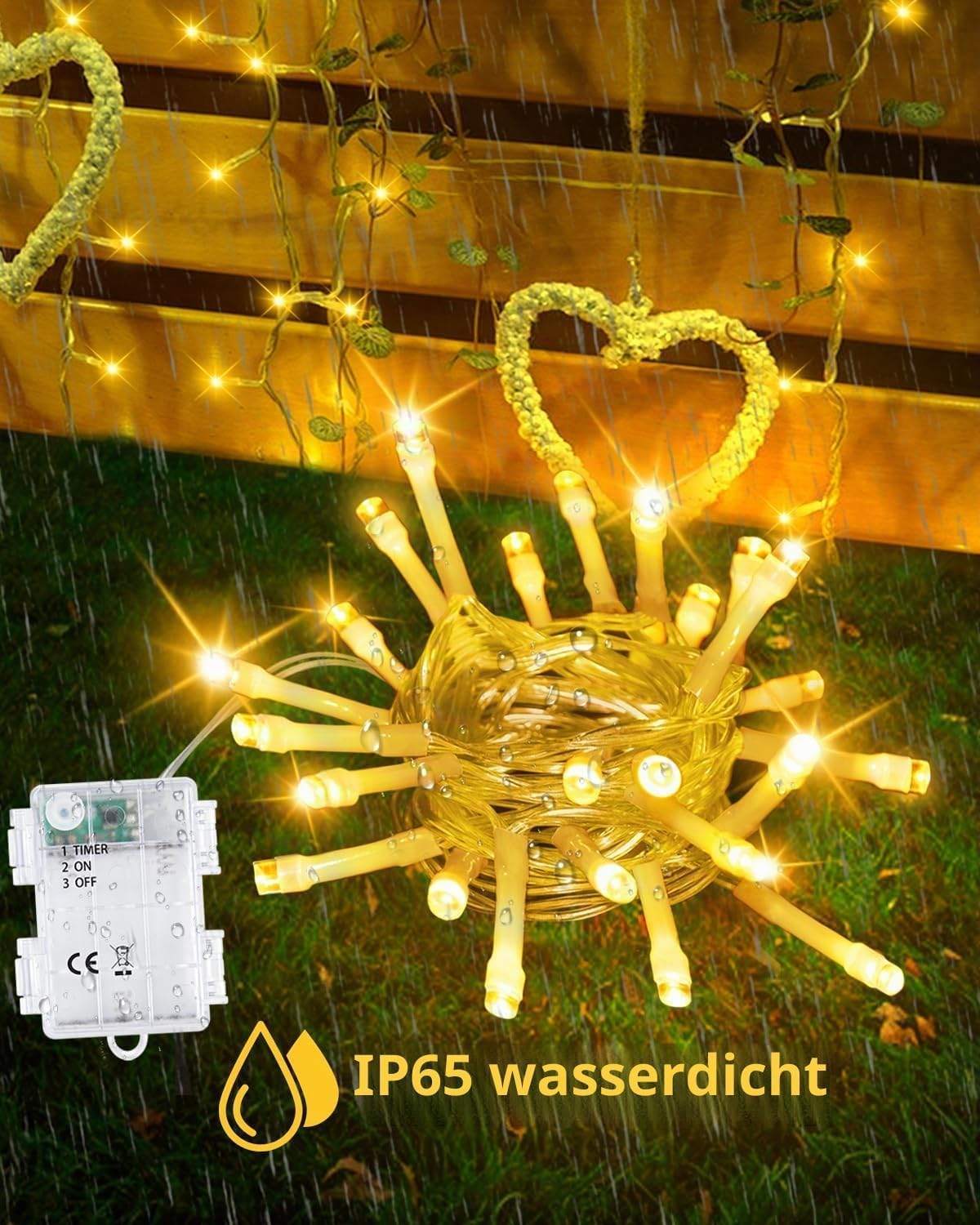 Detalle de Bowfar B-LB-2P5 Battery Fairy Lights, 2 x 5m, 50 Warm White LEDs, IP65