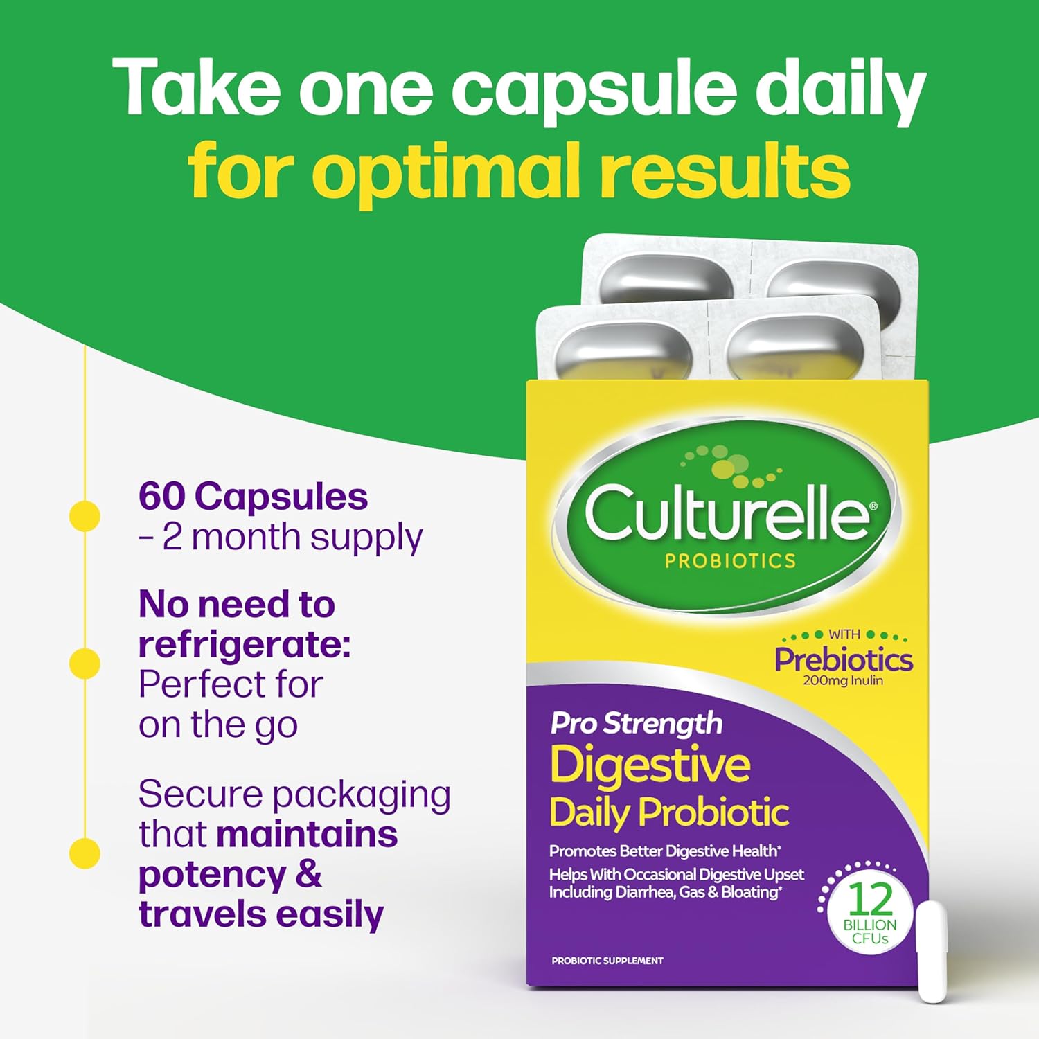 Detalle de Culturelle 049100401430 Pro Strength Probiotic Capsules, 12 Billion CFUs, 60 Count