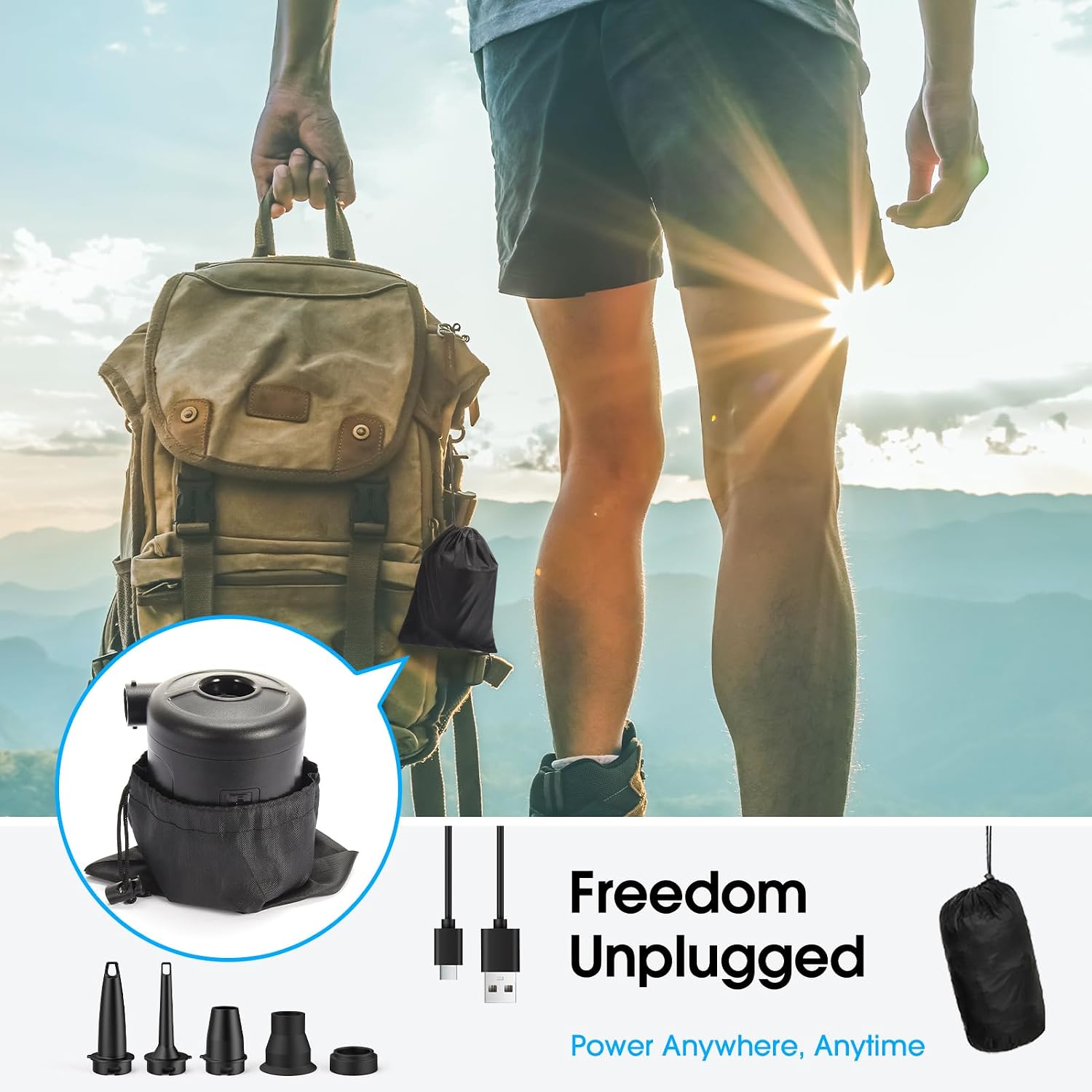 Thumbnail 5 de SUPPOU Elektrische Luftpumpe 6 in 1 – kabellos, 6000 mAh Akku, USB-C, 450 L/min