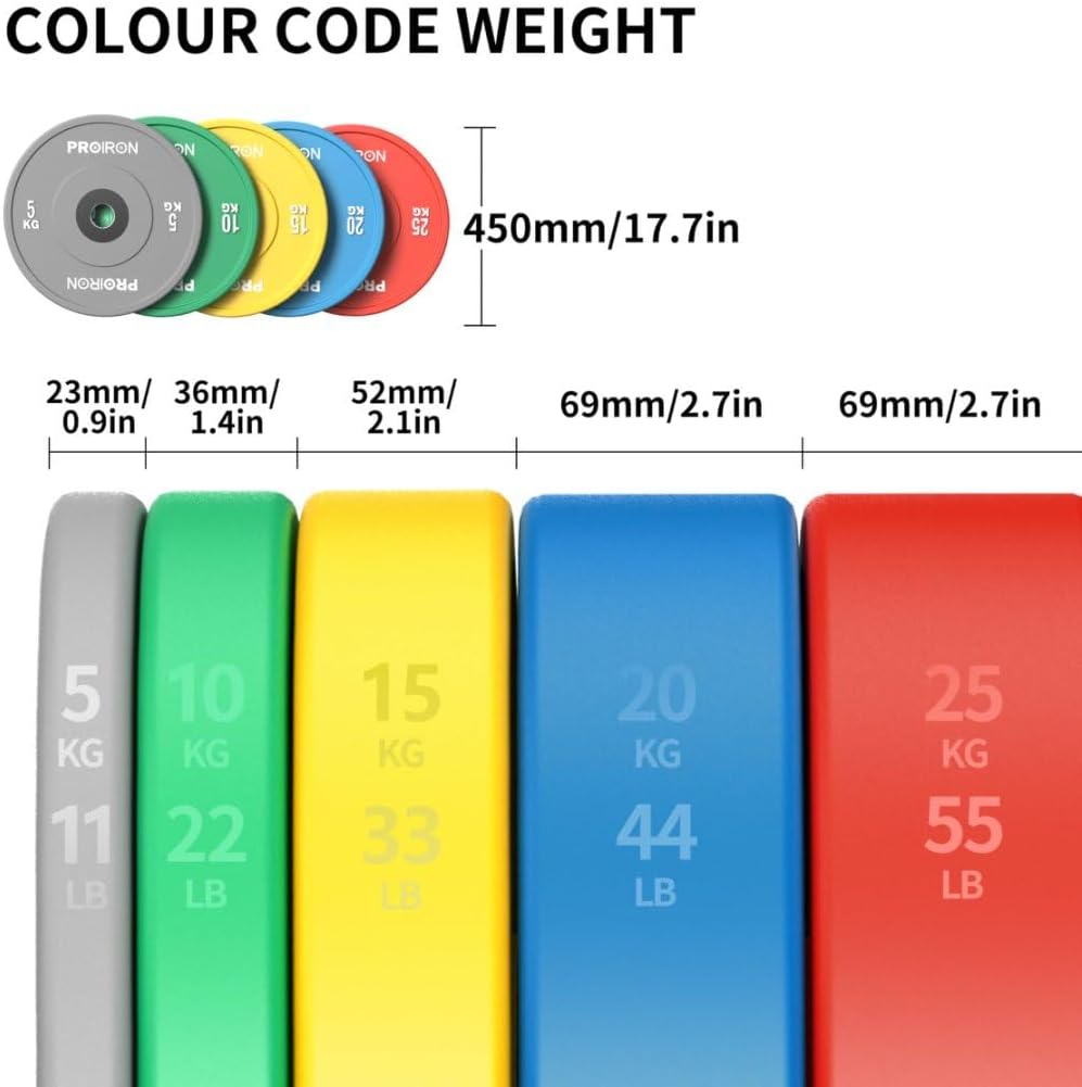 Detalle de PROIRON Olympic 2" Solid Rubber Bumper Plates – 5–25kg (Single or Pair) with 50mm Bore