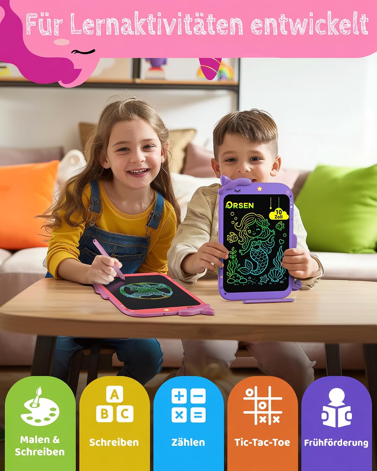 Detalle 2 de ORSEN LCD Schreibtafel 10 Zoll Unicorn – kreativ trägerfreundliches Lernspielzeug für Kinder ab 3 Jahren