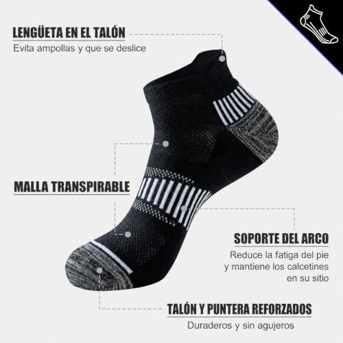 Detalle 2 de Niorasen Calcetines Deportivos Hombre, 6 Pares – Cortos y Acolchados