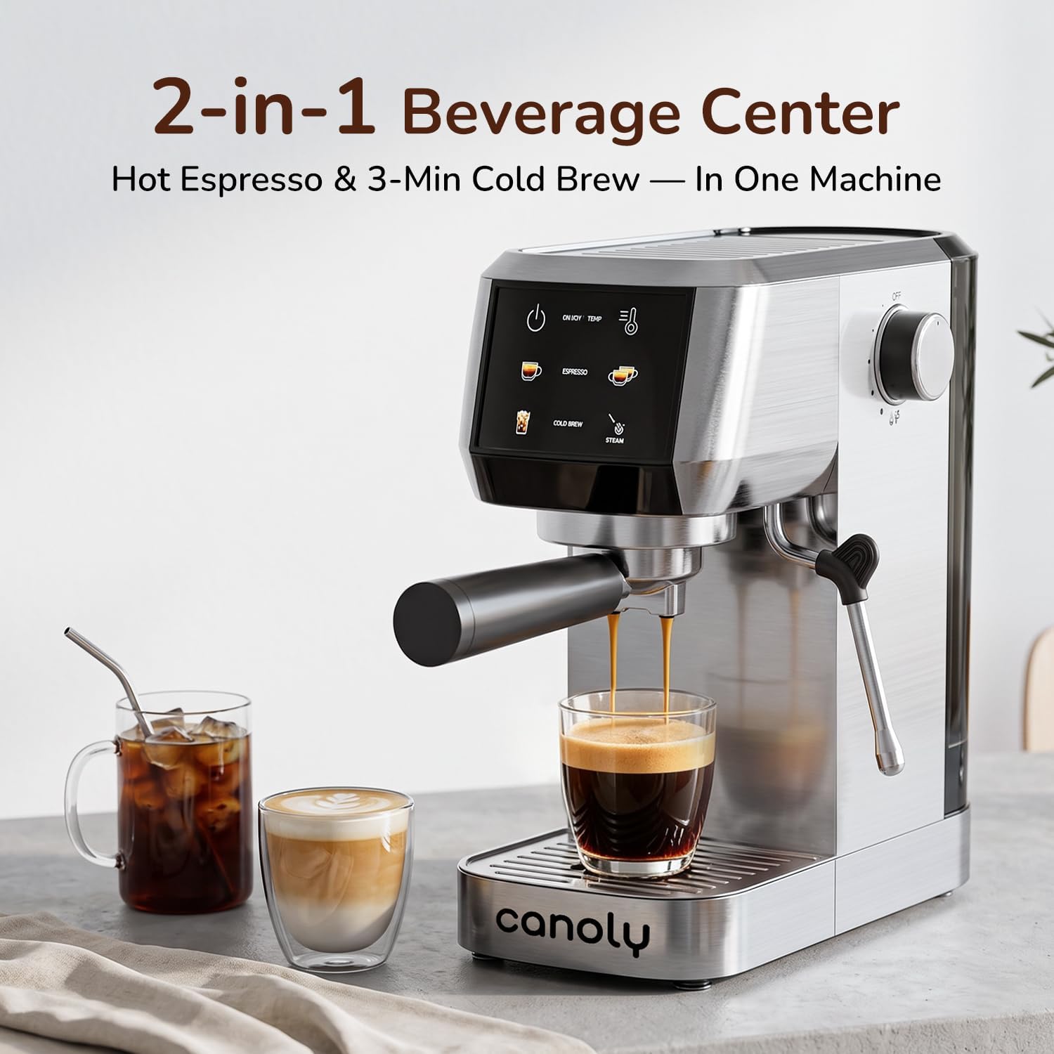 Detalle de Canoly 2-in-1 Espresso Machine with Cold Brew, 20-Bar Pump and Steam Wand