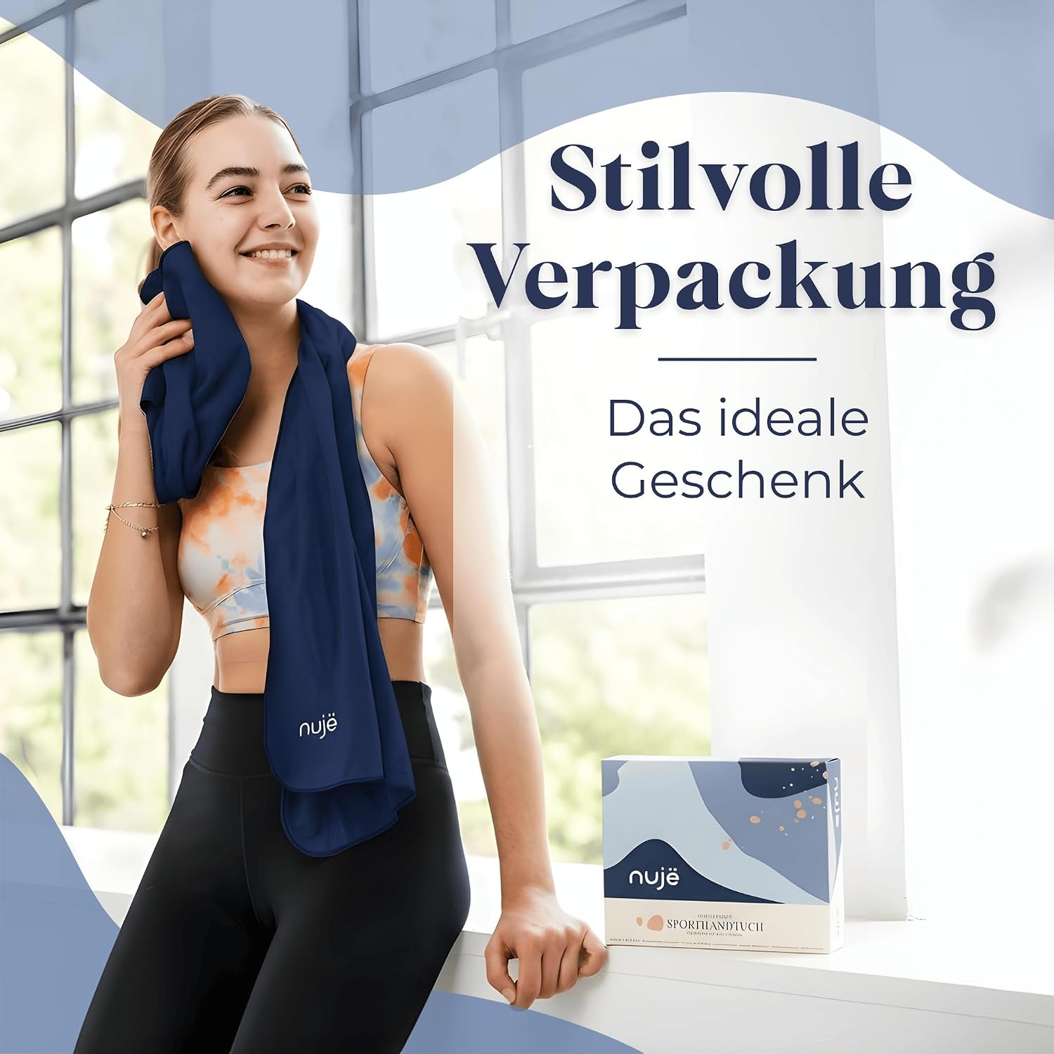 Detalle de nujë Fitness Handtuch mit Tasche (Microfaser) – extra groß 125x50 cm, inklusive Geschenkverpackung
