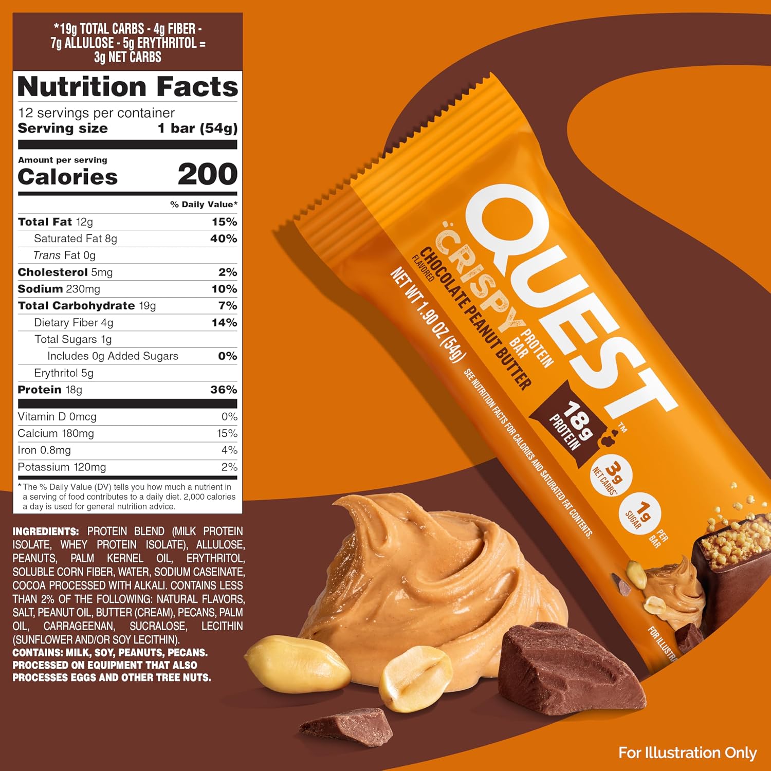 Detalle 2 de Quest Nutrition Crispy Protein Bar, Chocolate Peanut Butter, 4 Count