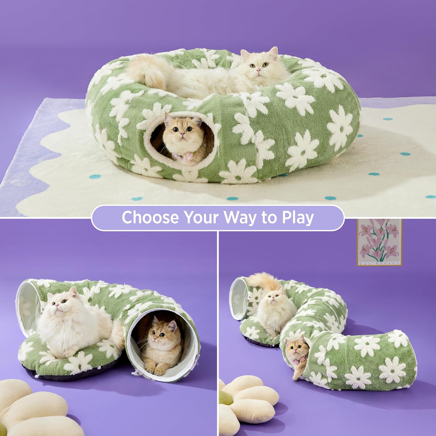 Detalle 2 de LE SURE US000118NST Cat Tunnel Bed, Plush Jacquard, 33.5-Inch Donut Design