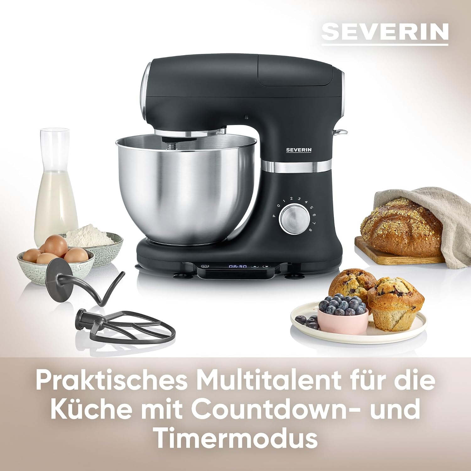 Detalle de SEVERIN Küchenmaschine KM 3898 mit Waage – Große Knetmaschine für Teig und vielseitiges Rührzubehör
