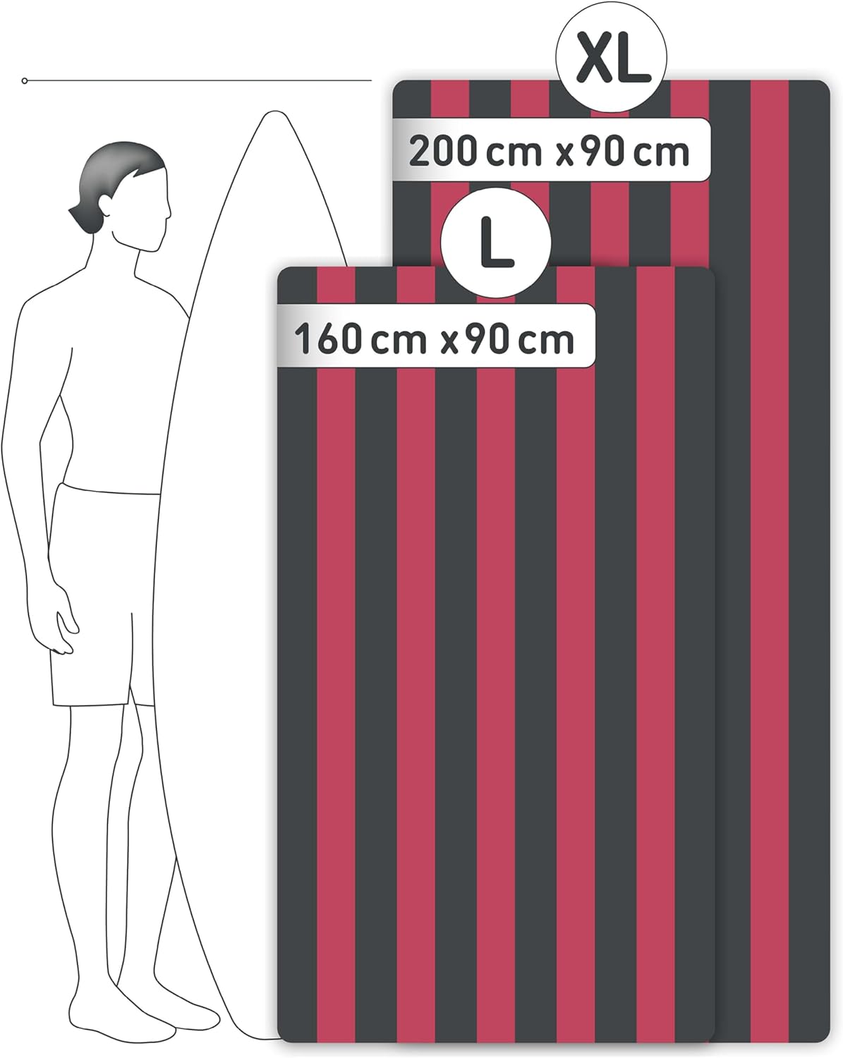 Thumbnail 3 de Fit-Flip XXL Mikrofaser-Strandtuch: 160x90 cm, recycelte Mikrofasern, sandabweisend & schnelltrocknend – Weinrot/Dunkelgrau gestreift