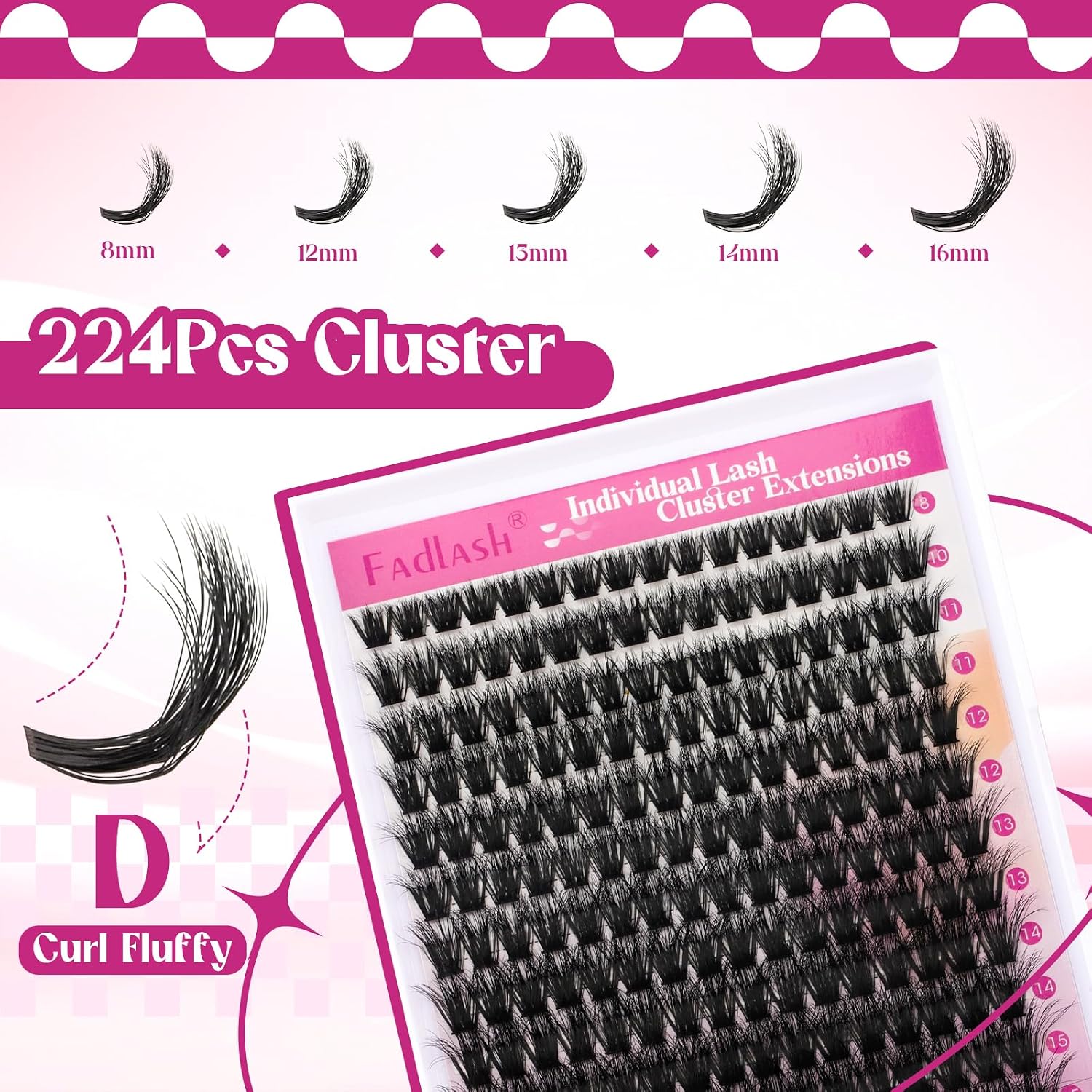 Detalle de FADLASH 100D Lash Clusters, 3D Effect, Wispy Style, 8–16 mm