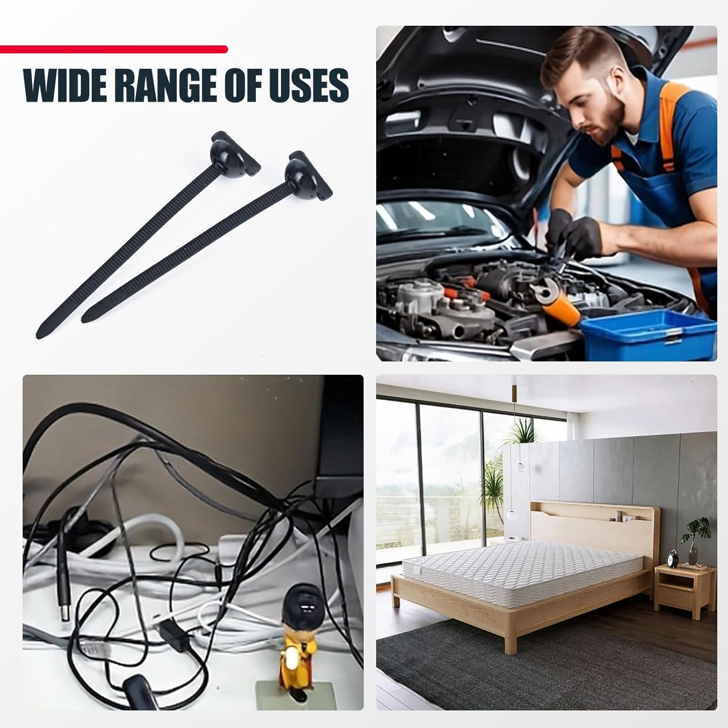 Detalle de 100Pcs Collier de Serrage Plastique Réutilisable – Serrage Noir UV Rénové pour Voiture, Vélo et Bureaux