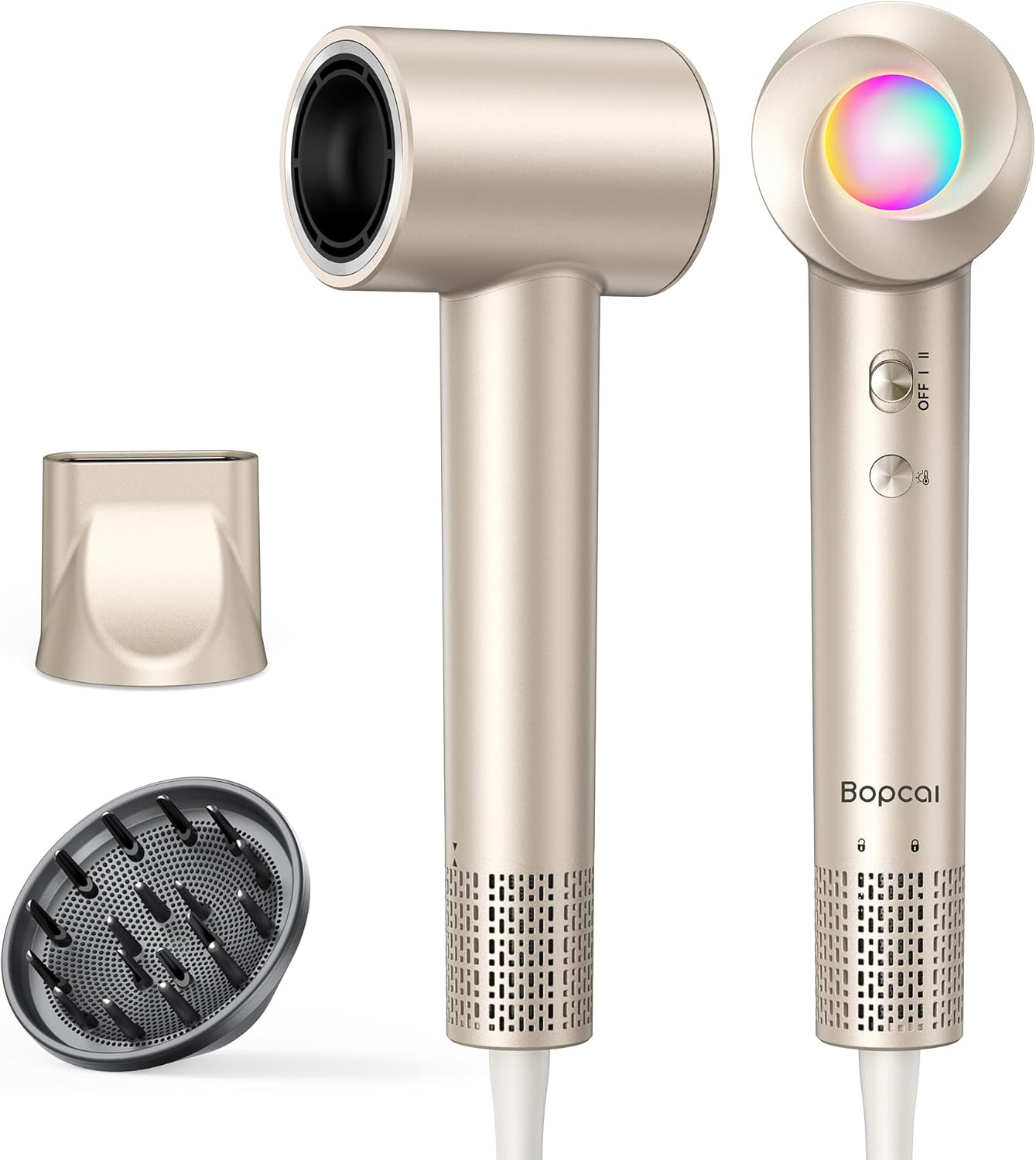 Detalle de Hair Dryer, 160,000 RPM High-Speed Ionic Blow Dryer with Diffuser – Gold