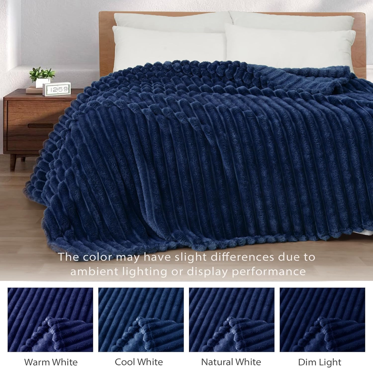 Thumbnail 2 de Exclusivo Couverture Polaire Rayée 130x150 cm Bleu Marine — Plaid Canapé douillet et polyvalent
