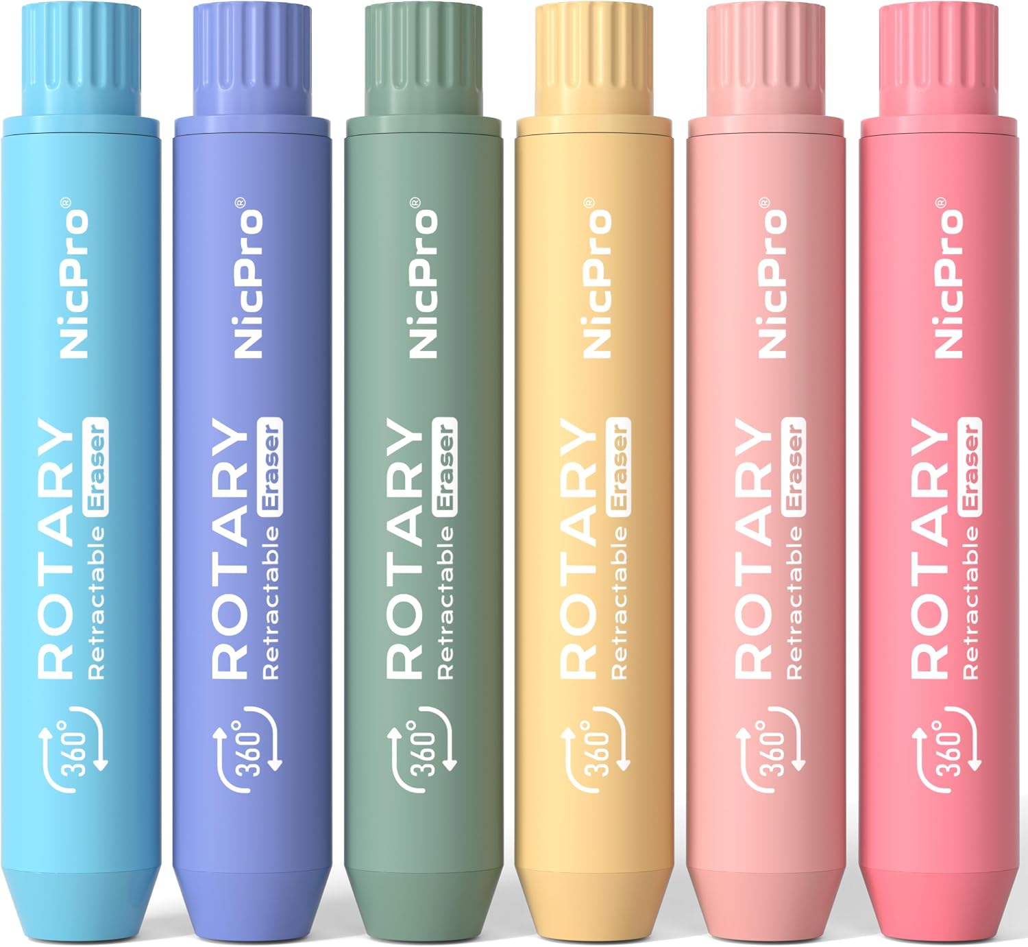 Detalle de Nicpro 6-Pack Retractable Erasers, Soft TPE Twist Design, Rainbow Colors