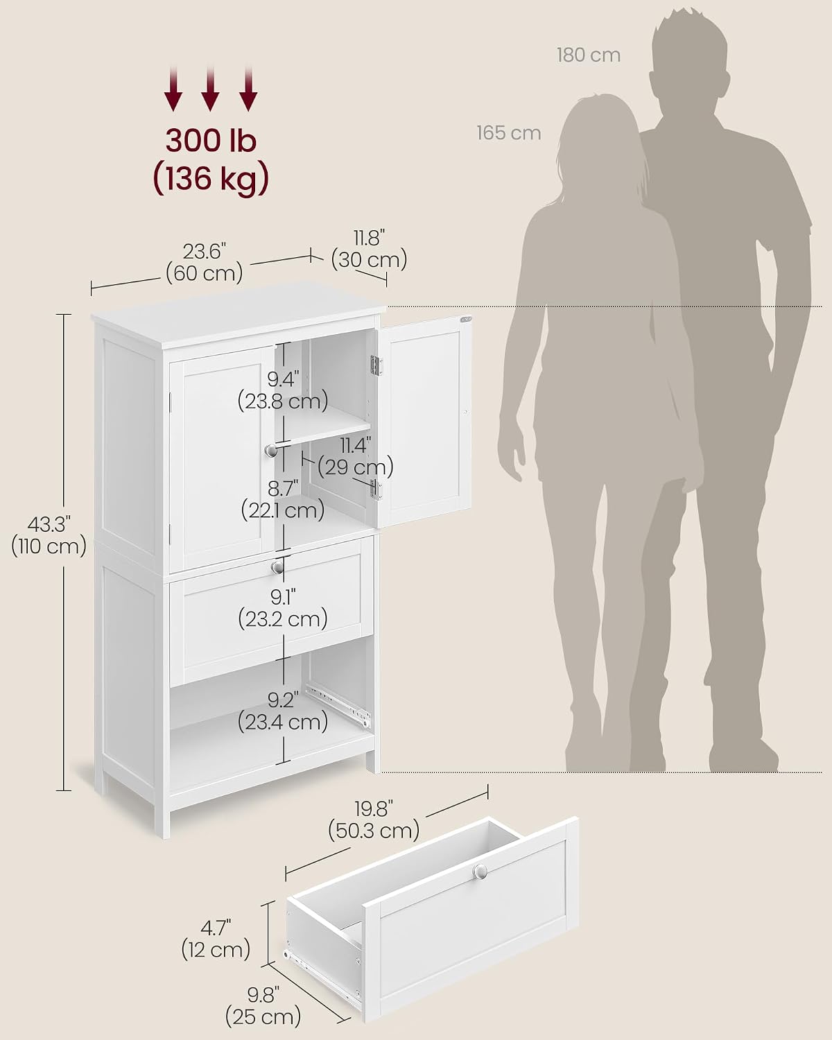 Detalle de VASAGLE Bathroom Storage Cabinet UBBC551P31