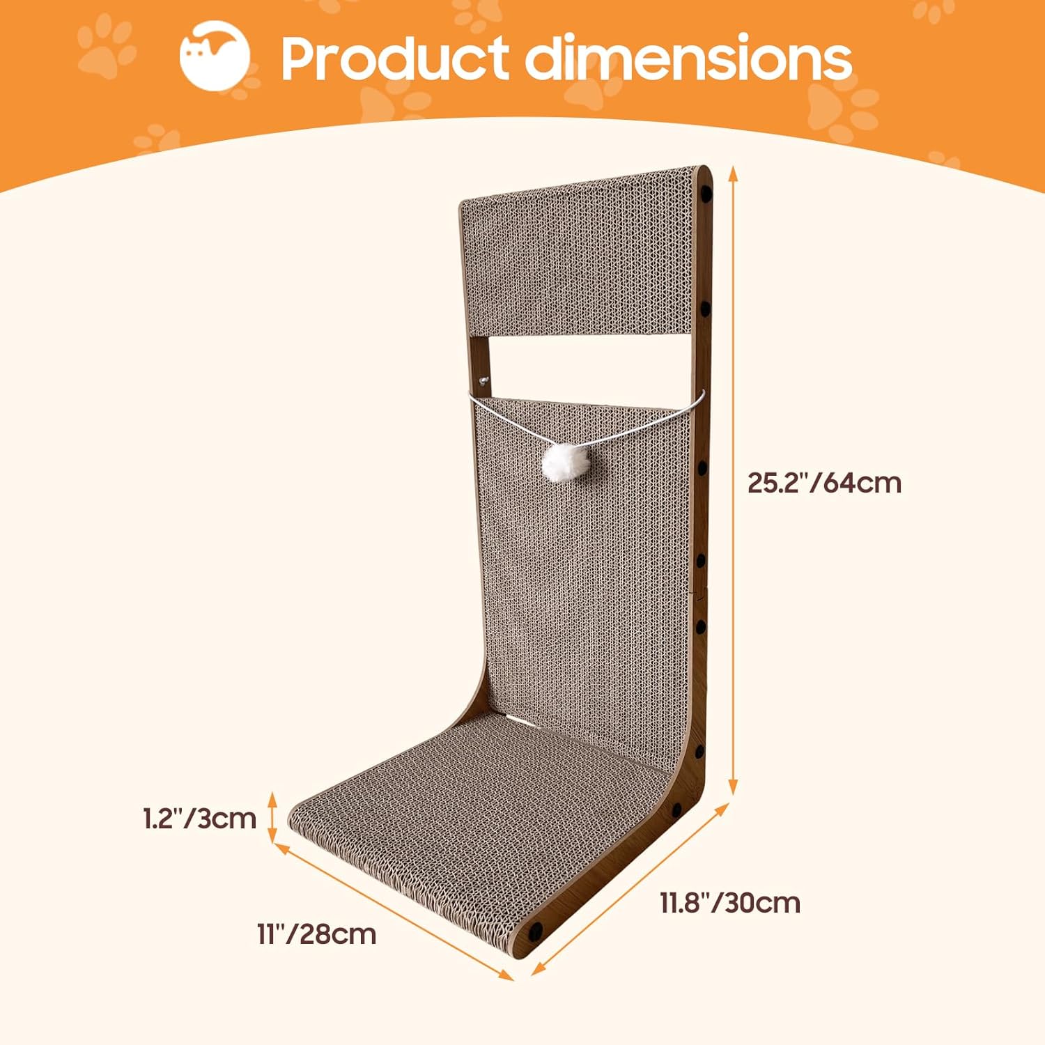 Detalle de L Shaped Cat Scratcher, 64CM Vertical Scratching Pad with Interactive Ball Toy