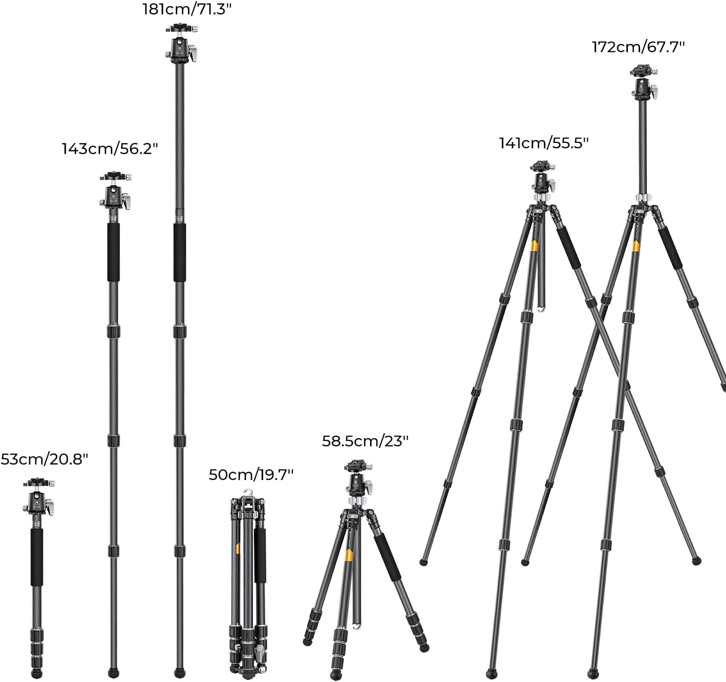 Thumbnail 5 de K&F Concept X-Series X254C4 172cm carbon tripod