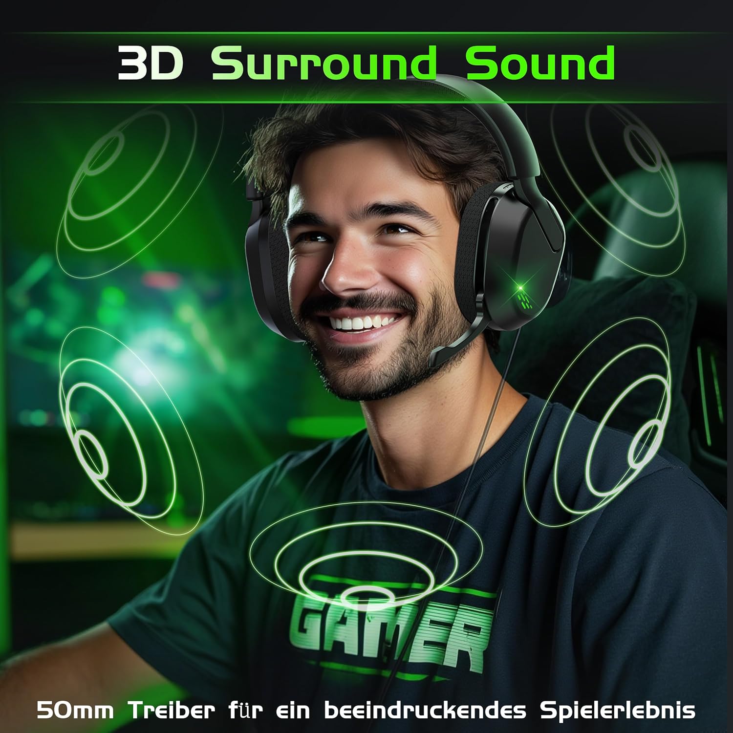 Detalle de Gvyugke Wireless Gaming Headset – kabellos, 2,4 GHz & Bluetooth 5.4, 50 mm Treiber, Noise-Cancelling Mikrofon