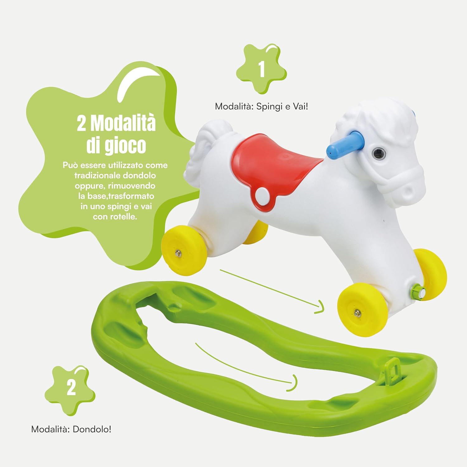 Detalle de Baroni Toys Cavallo a Dondolo Cavalcabile 2 in 1 – Cavallino Bianco