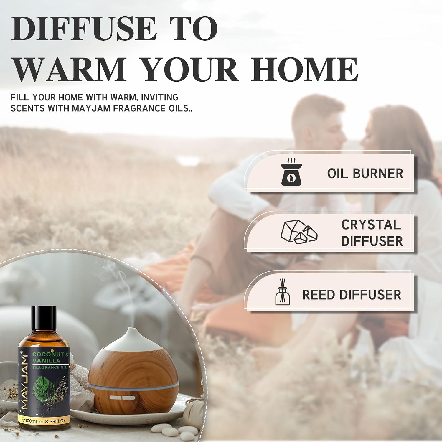 Detalle de MAYJAM Coconut & Vanilla Fragrance Oil for Diffusers, 100ML