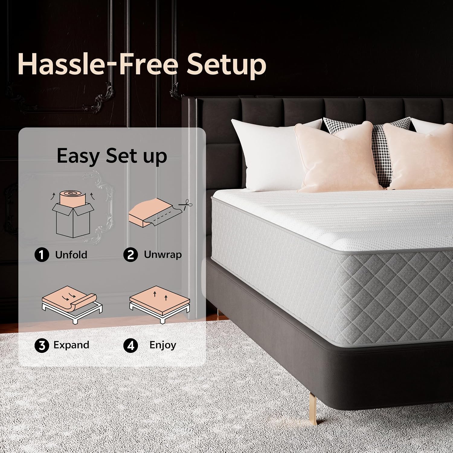 Detalle 1 de PETONOBARA LB12QU-CAJY Queen Hybrid Mattress, 12-Inch Firm Memory Foam