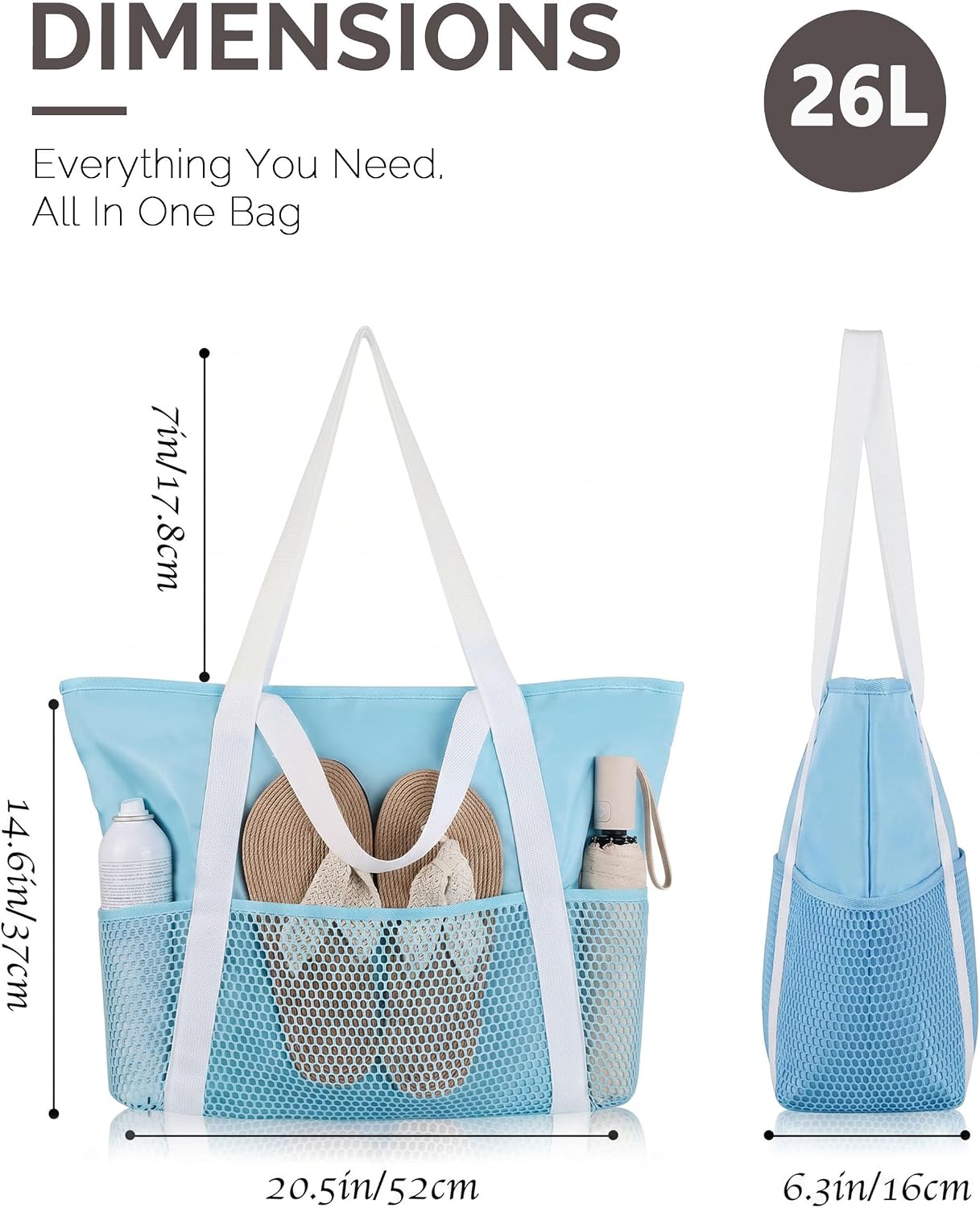 Thumbnail 4 de HOMESPON Beach Tote Bag for Women with Zip and Pockets – Large Waterproof Mesh Travel Handbag