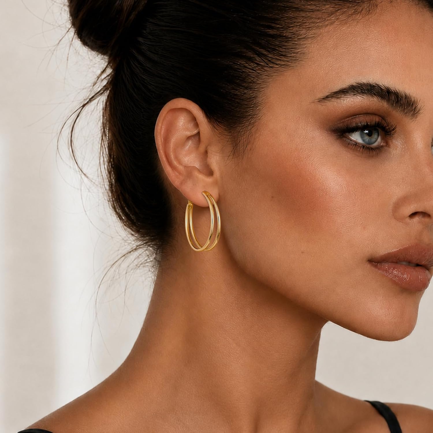 Detalle de Gacimy Double Hoop Earrings with 925 Sterling Silver Posts