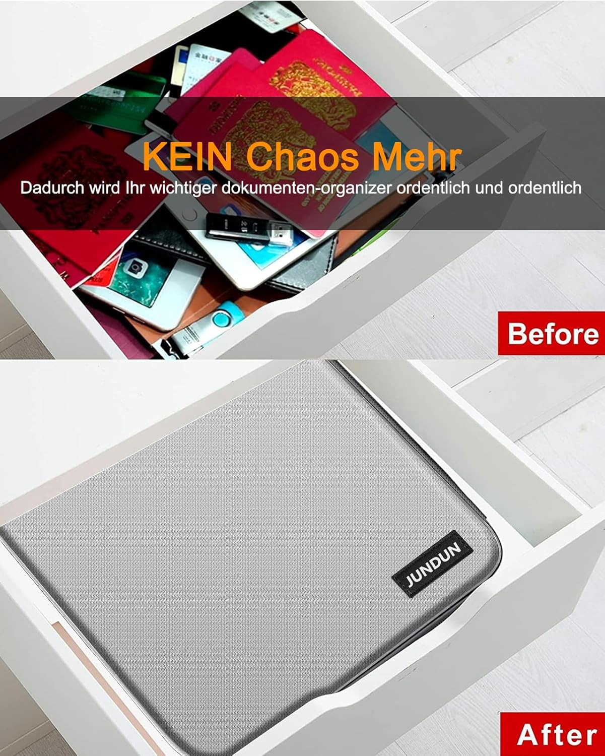 Thumbnail 6 de JUNDUN Dokumenten Organizer – feuerfeste Aktenbox mit Schloss, 7 Fächern