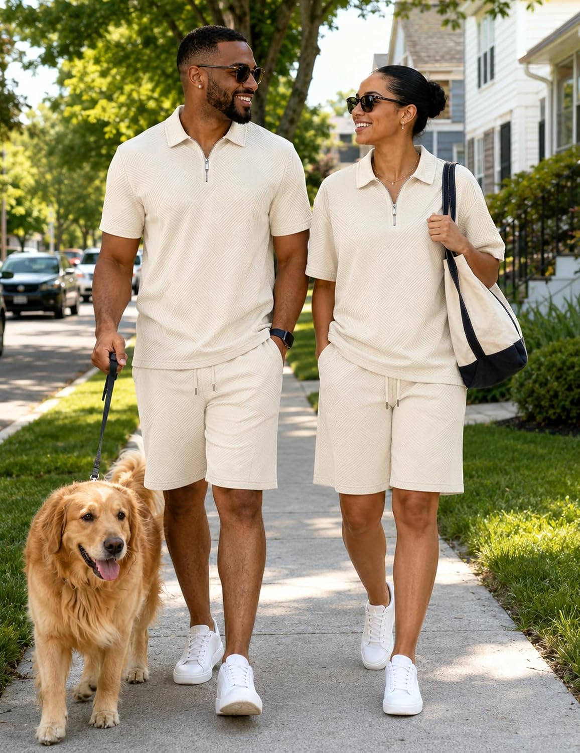 Detalle de UOUA Men's Summer 2-Piece Track Suit & Shorts Set with 1/4 Zip Golf Polo