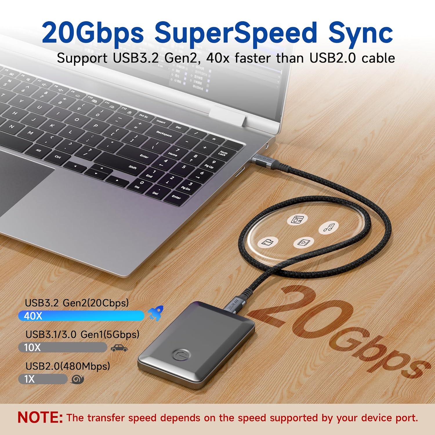 Detalle de KMMXXCPM USB-C Kabel 2er-Pack (0,15 m) – USB-C zu USB-C, 20 Gbps, 240 W PD, 4K@120 Hz, Thunderbolt 3-kompatibel