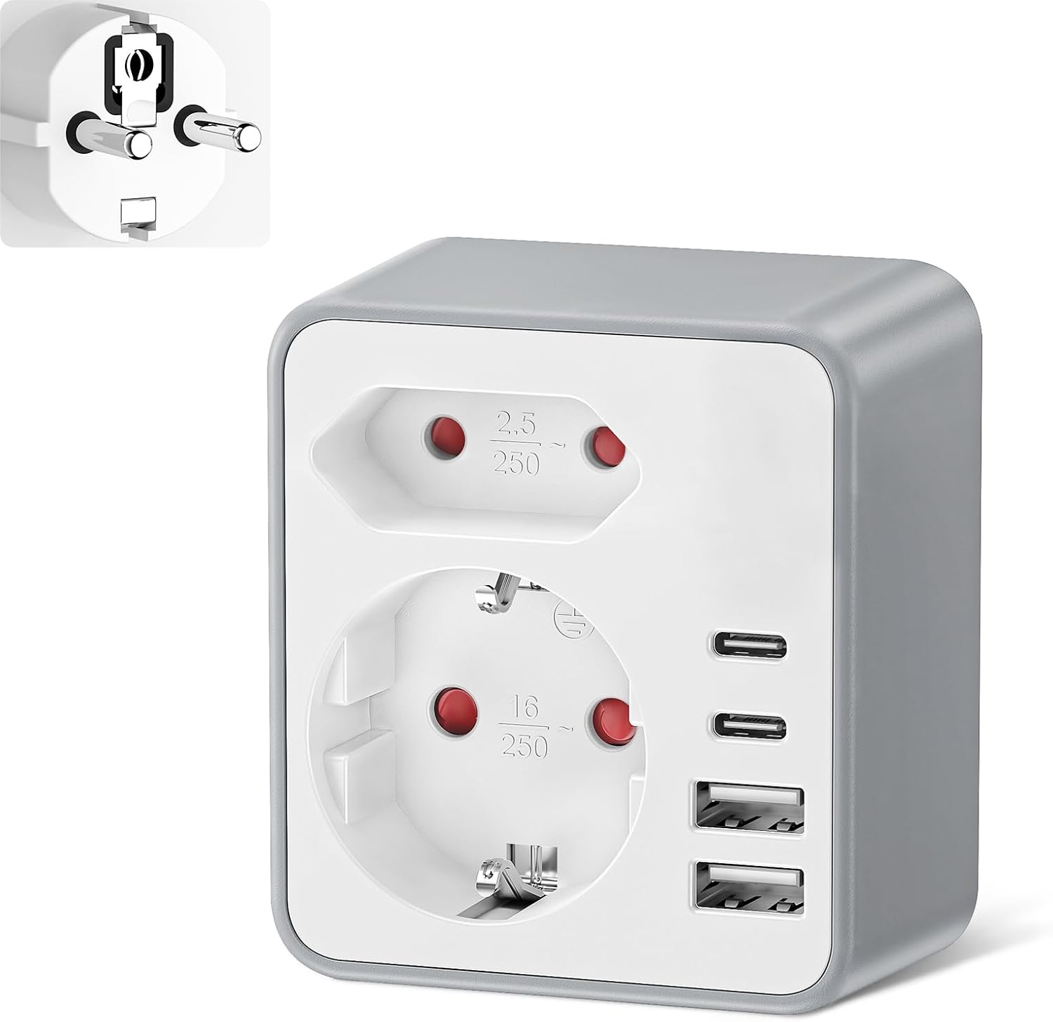 Detalle de Realmade 2-Fach Steckdosenleiste mit 4 USB-Anschlüssen – 20W PD, Weiß