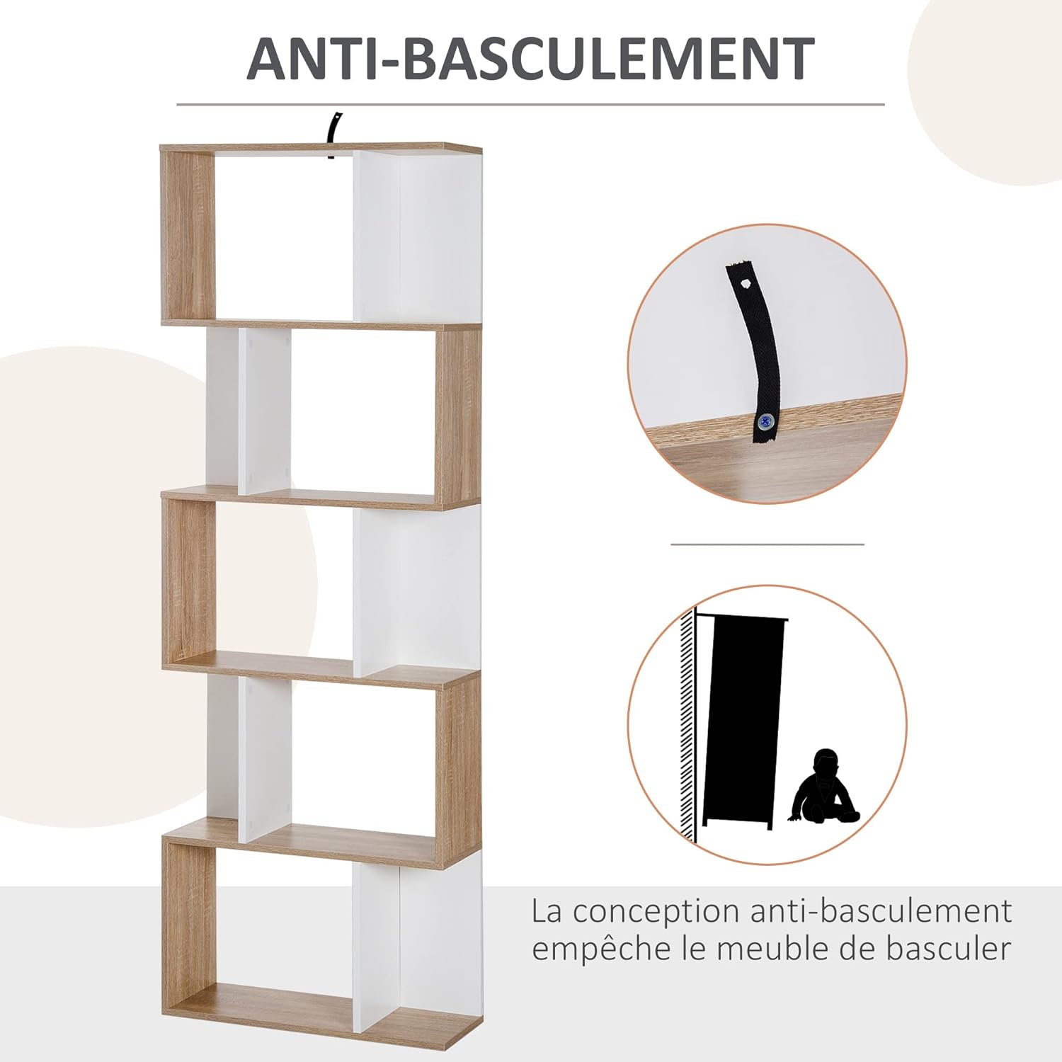 Thumbnail 5 de HOMCOM Bibliothèque à 5 Niveaux en forme de S, étagères en bois blanc - 60 x 24 x 184,5 cm