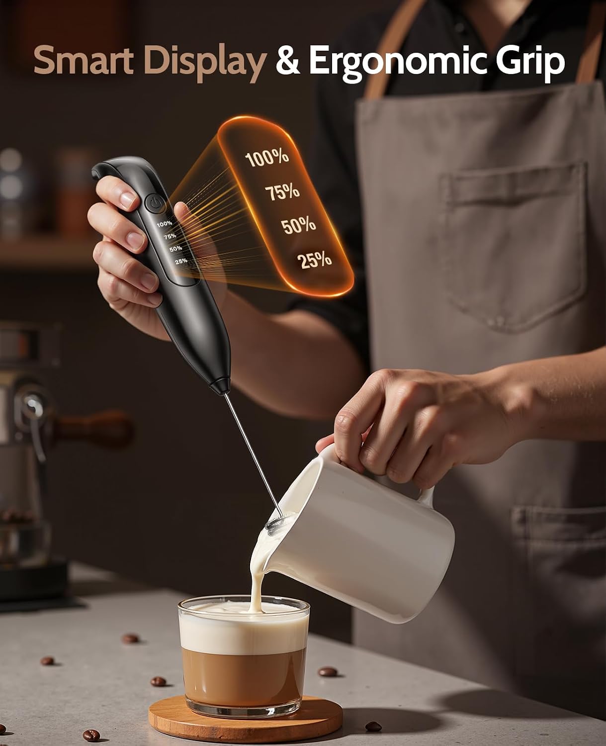 Detalle de Yidianideals Handheld Milk Frother, 3 Whisk Heads