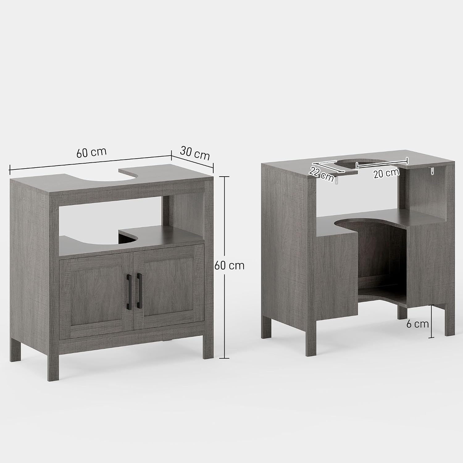 Detalle de kleankin Meuble sous lavabo avec 2 portes et étagère 60 x 30 x 60 cm (gris)