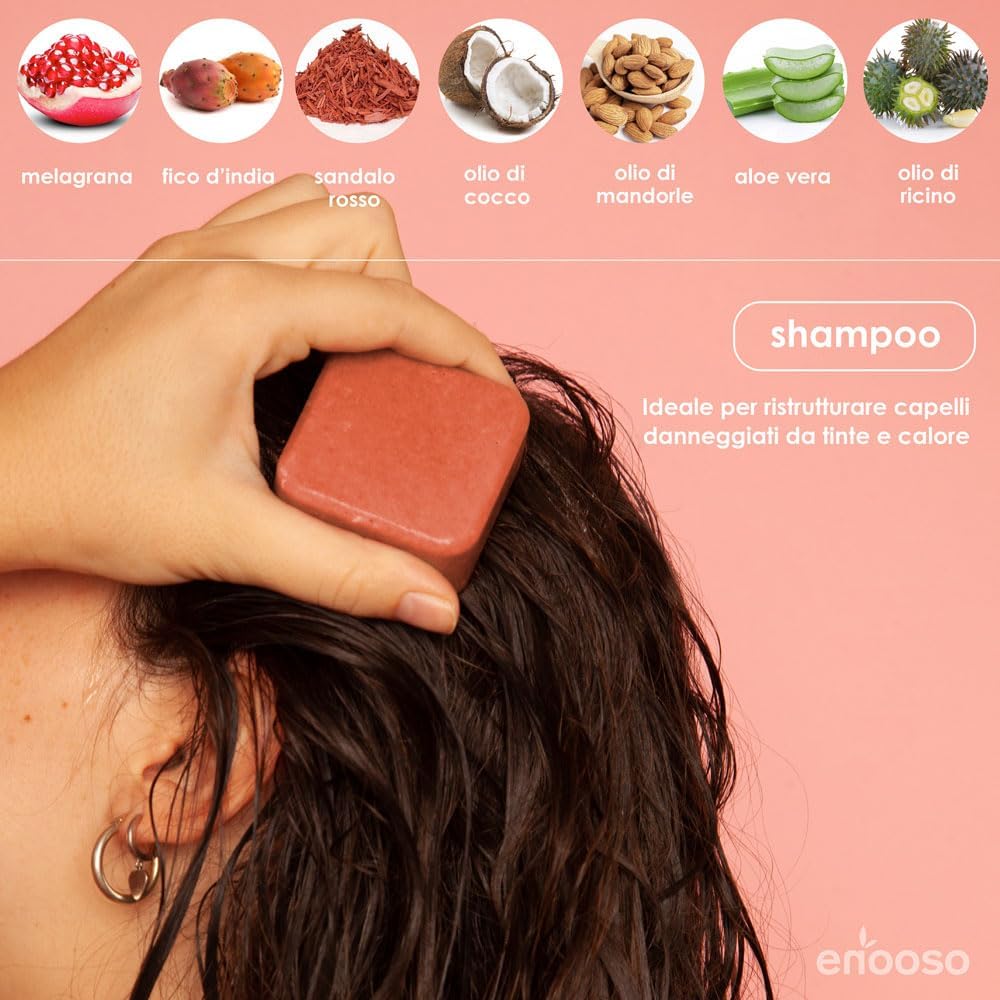 Thumbnail 2 de Enooso Shampoo Solido Bio per Capelli Secchi – Ristrutturante e Nutriente al Melograno, Fico e Tè Verde (130 g)