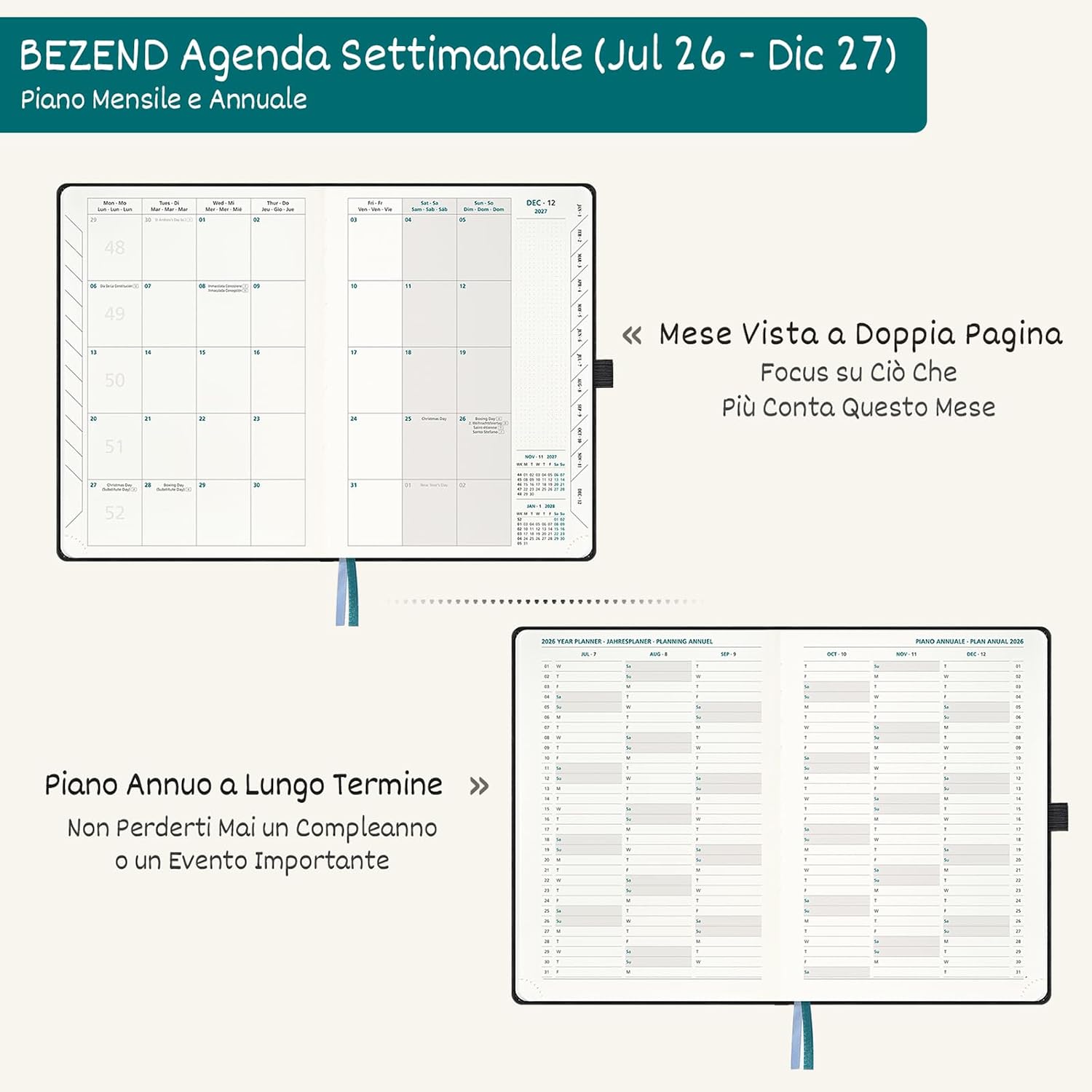 Thumbnail 3 de BEZEND Agenda 2026-2027 Settimanale A5: 18 mesi di organizzazione con copertina in pelle PU nera